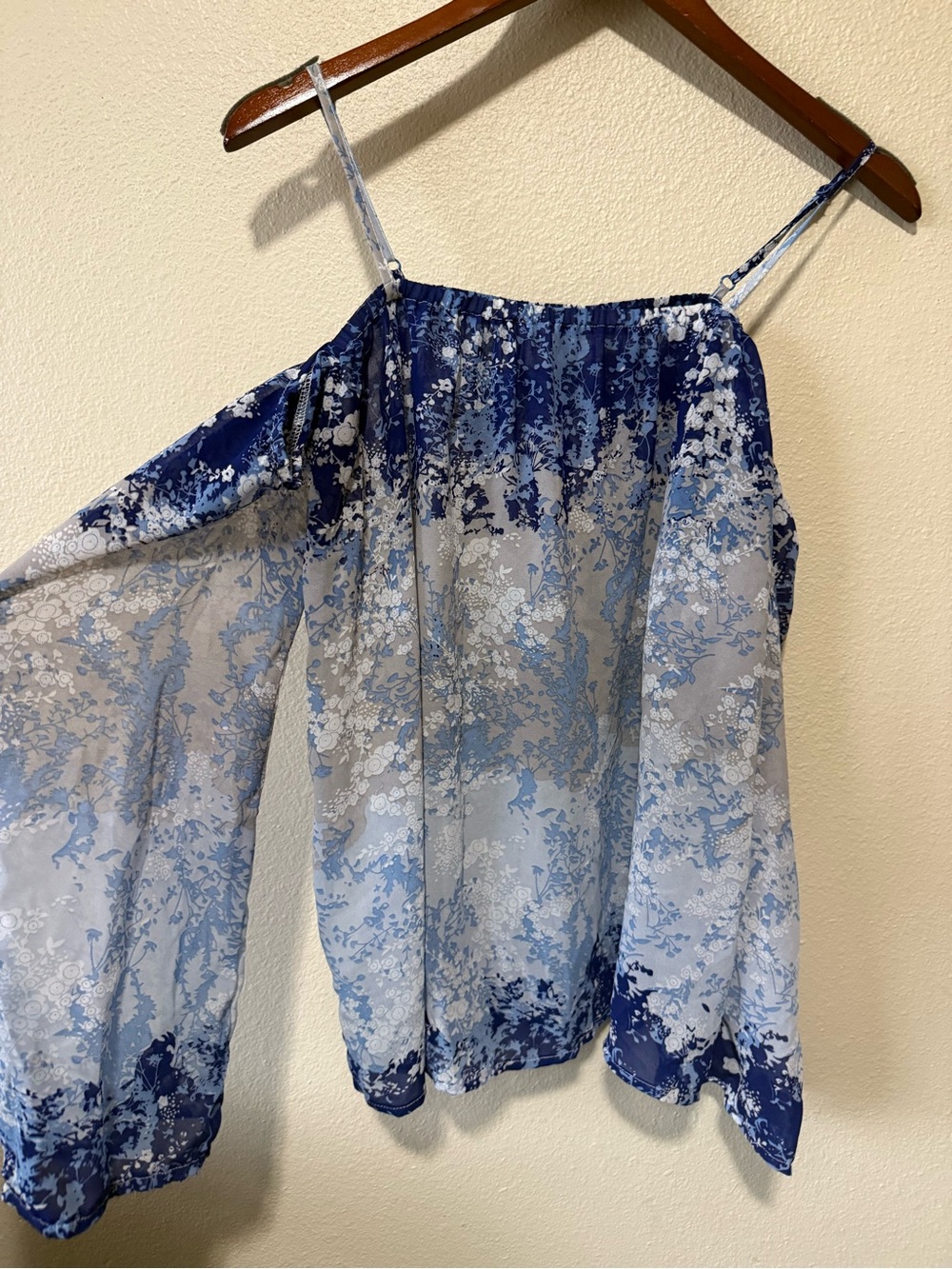 Blue Floral Off-Shoulder Cold-Shoulder Top